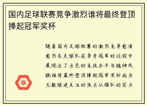 国内足球联赛竞争激烈谁将最终登顶捧起冠军奖杯
